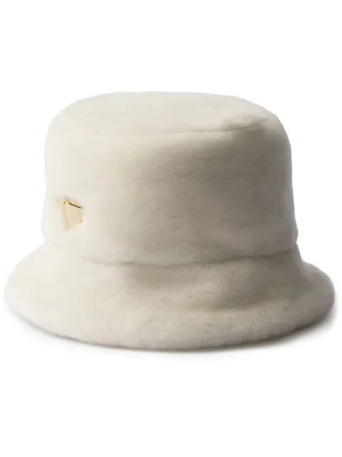 Prada triangle-logo shearling bucket hat