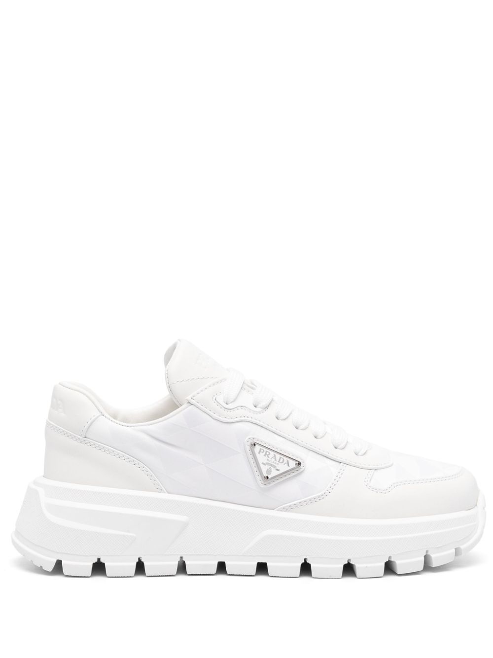 Shop Prada Triangle-logo Lace-up Sneakers In White