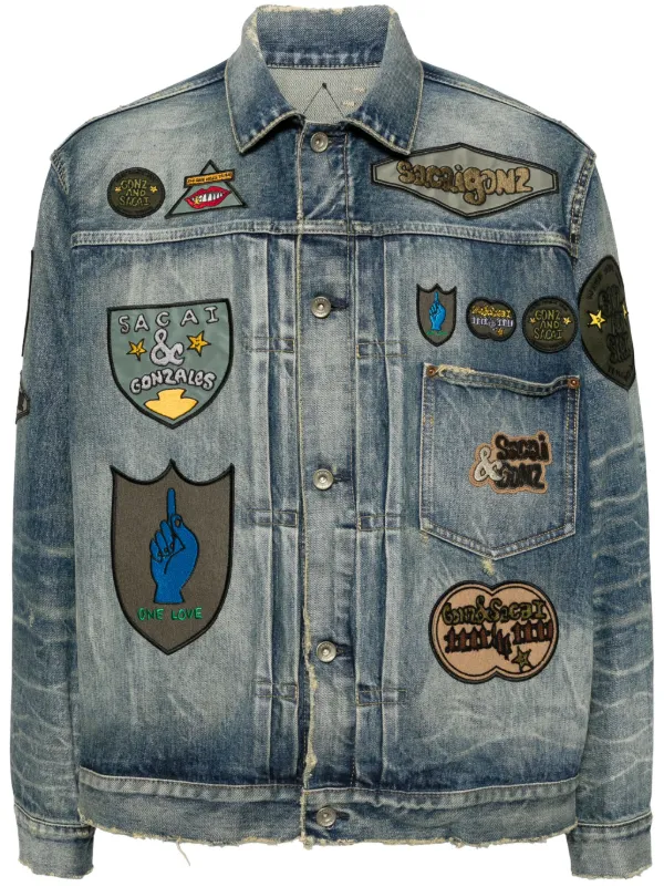 Sacai パッチ デニムジャケット | ブルー | FARFETCH JP
