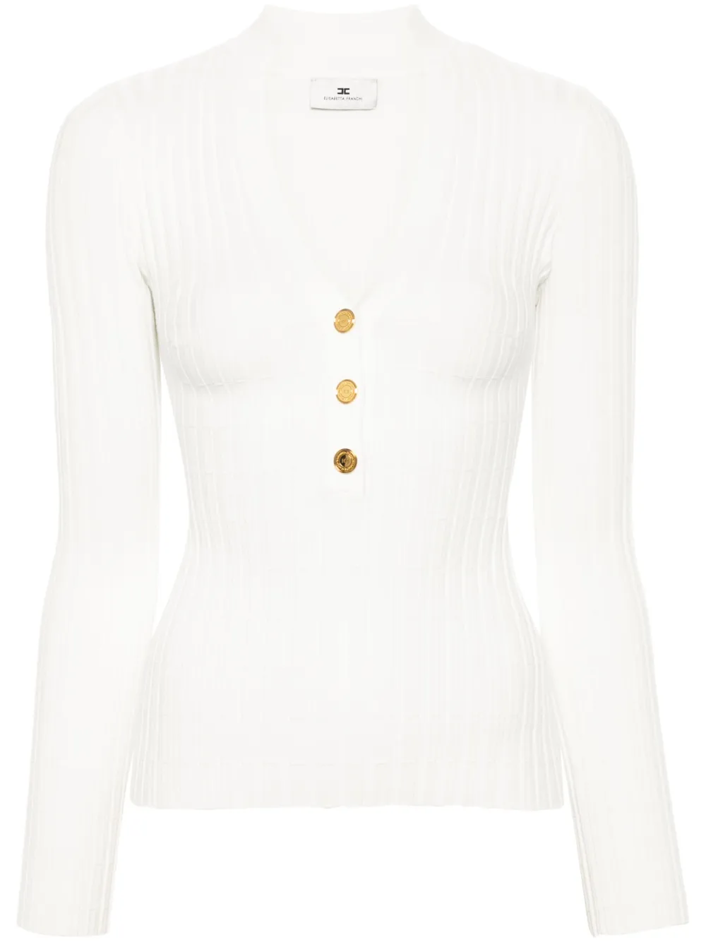 Elisabetta Franchi Geribbelde top met knopenbies Wit