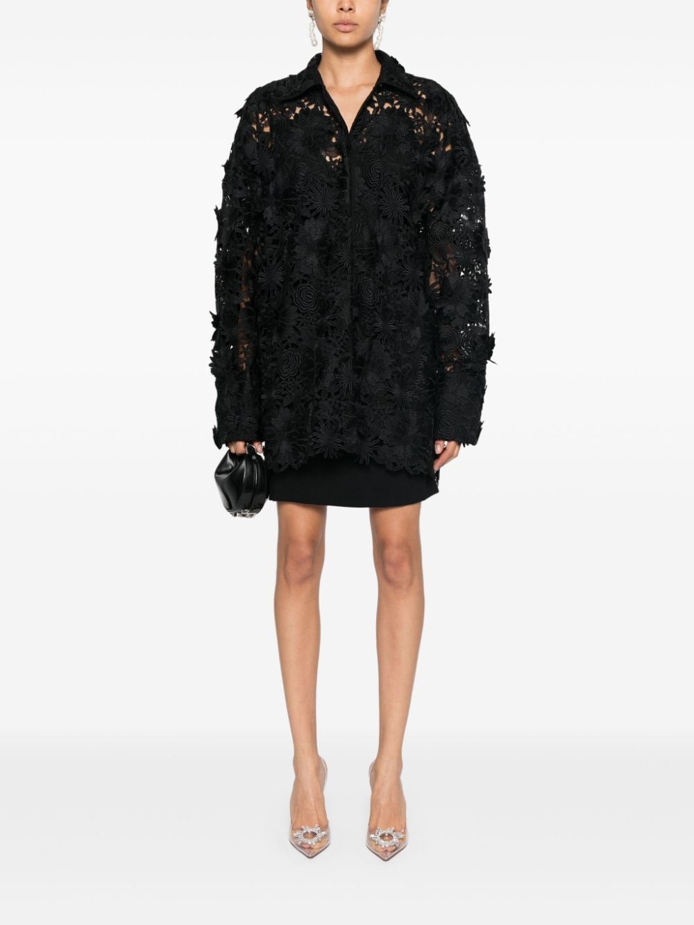 Shop Giuseppe Di Morabito Guipure-lace Shirt In Black