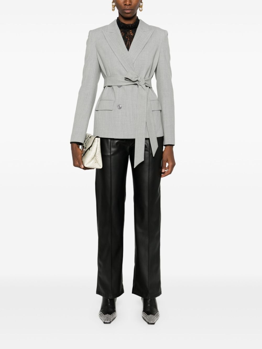 Shop Twinset Belted Blazer In Grey