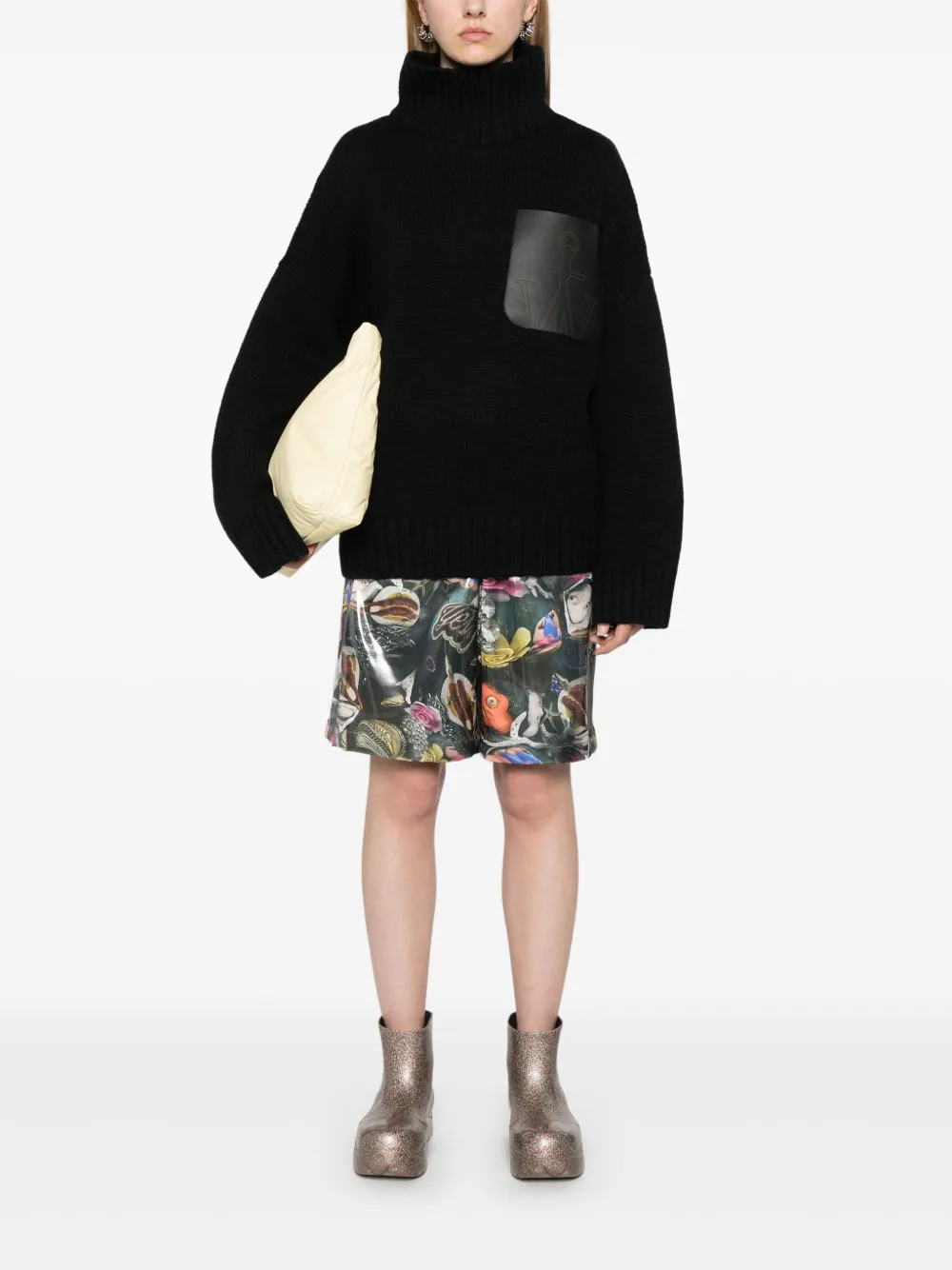 Cheap JW Anderson high-neck leather-pocket sweater Women