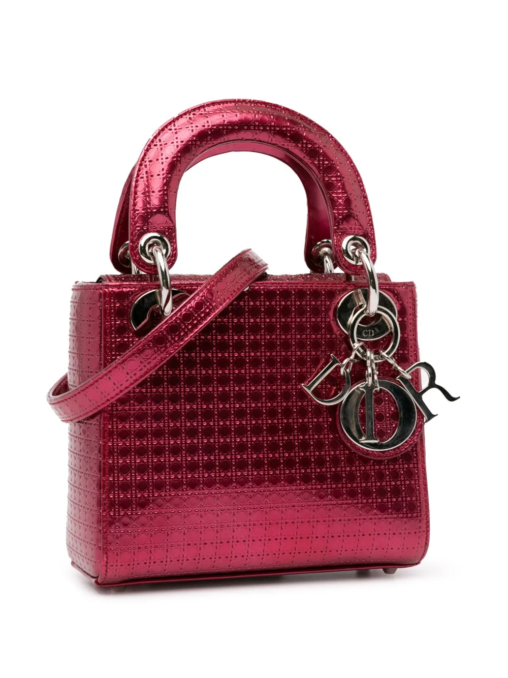 Pre-owned Dior 2016 Mini Patent Microcannage Lady Satchel In Pink