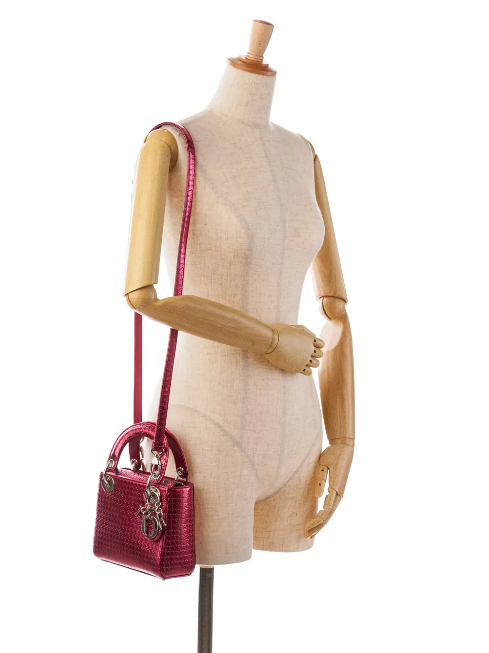Pre-owned Dior 2016 Mini Patent Microcannage Lady Satchel In Pink