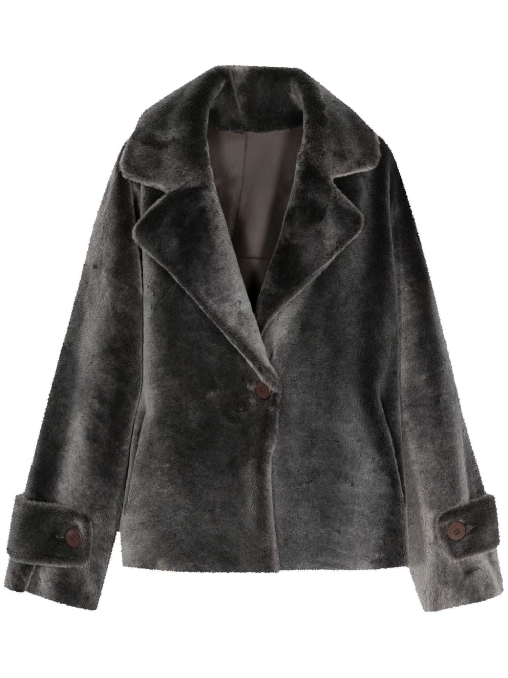 Shop Manzoni 24 Single-breasted Shearling Jacket In Grey