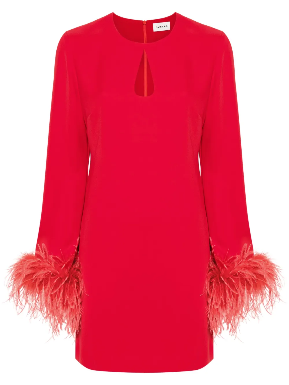 P.A.R.O.S.H. feather-trim mini dress - Red