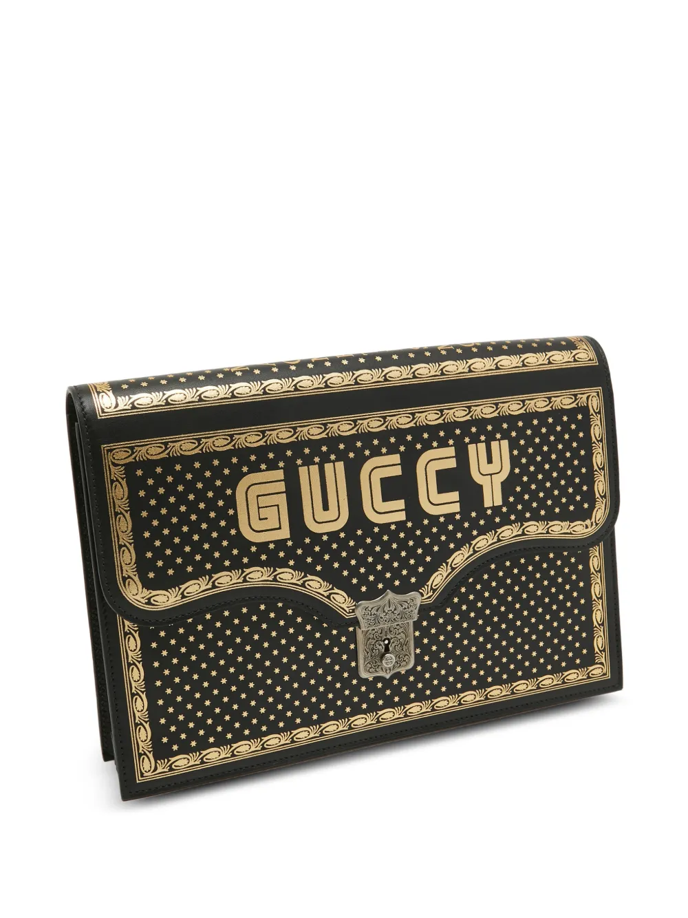 Gucci Pre-Owned printed-leather portfolio clutch - Nero