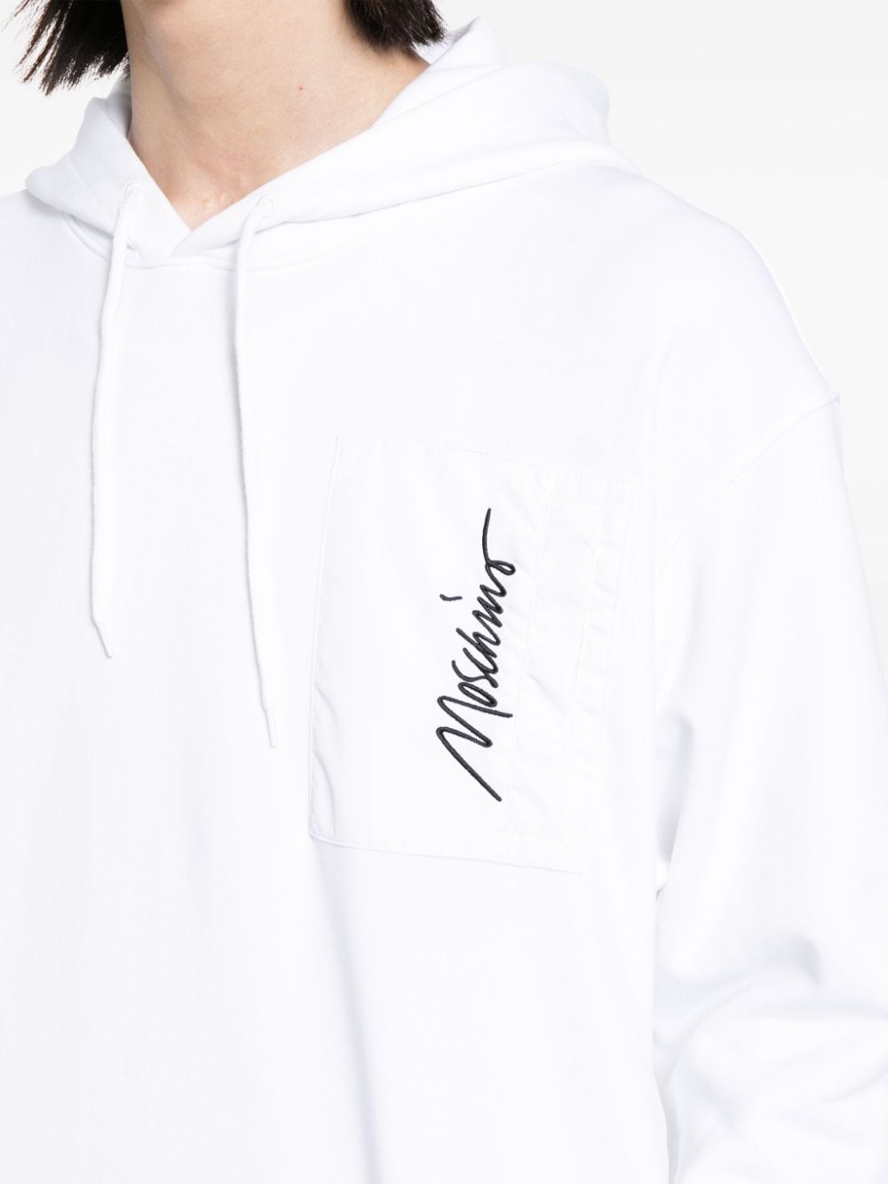 Shop Moschino Logo Embroidered Hoodie In White