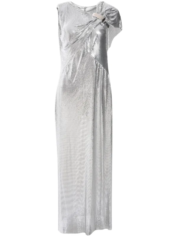 silver metallic evening dress Metallic Long Sweetheart Prom Dress with Lace-Up Back– PromGirl