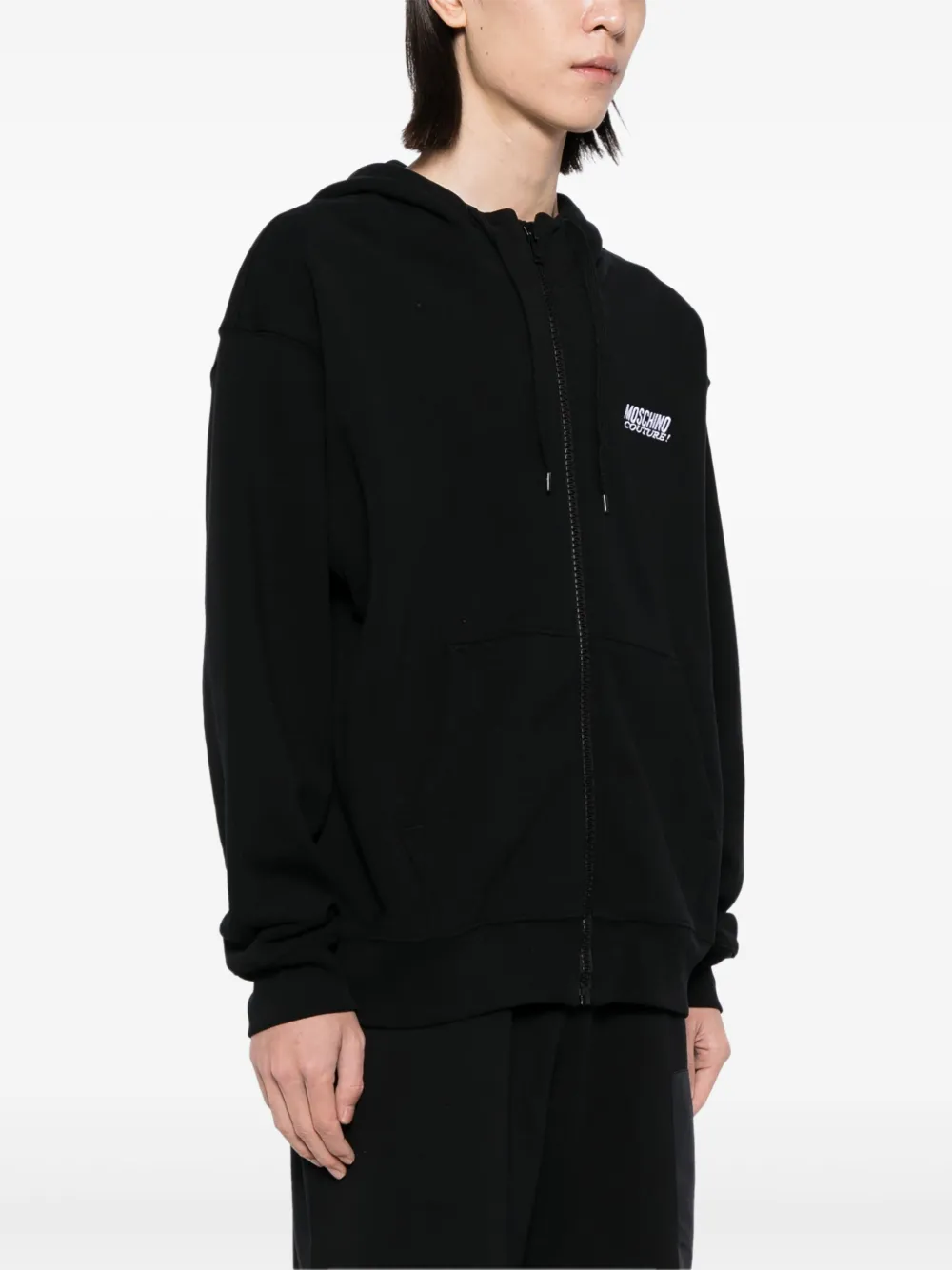 MOSCHINO LOGO EMBROIDERED ZIPPED HOODIE