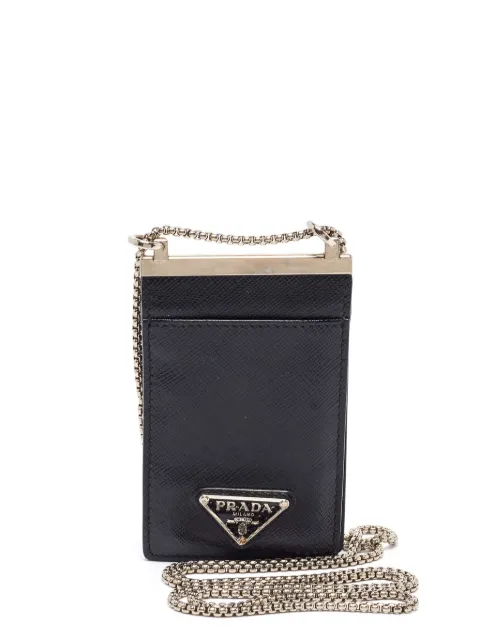Prada triangle-logo leather chain wallet