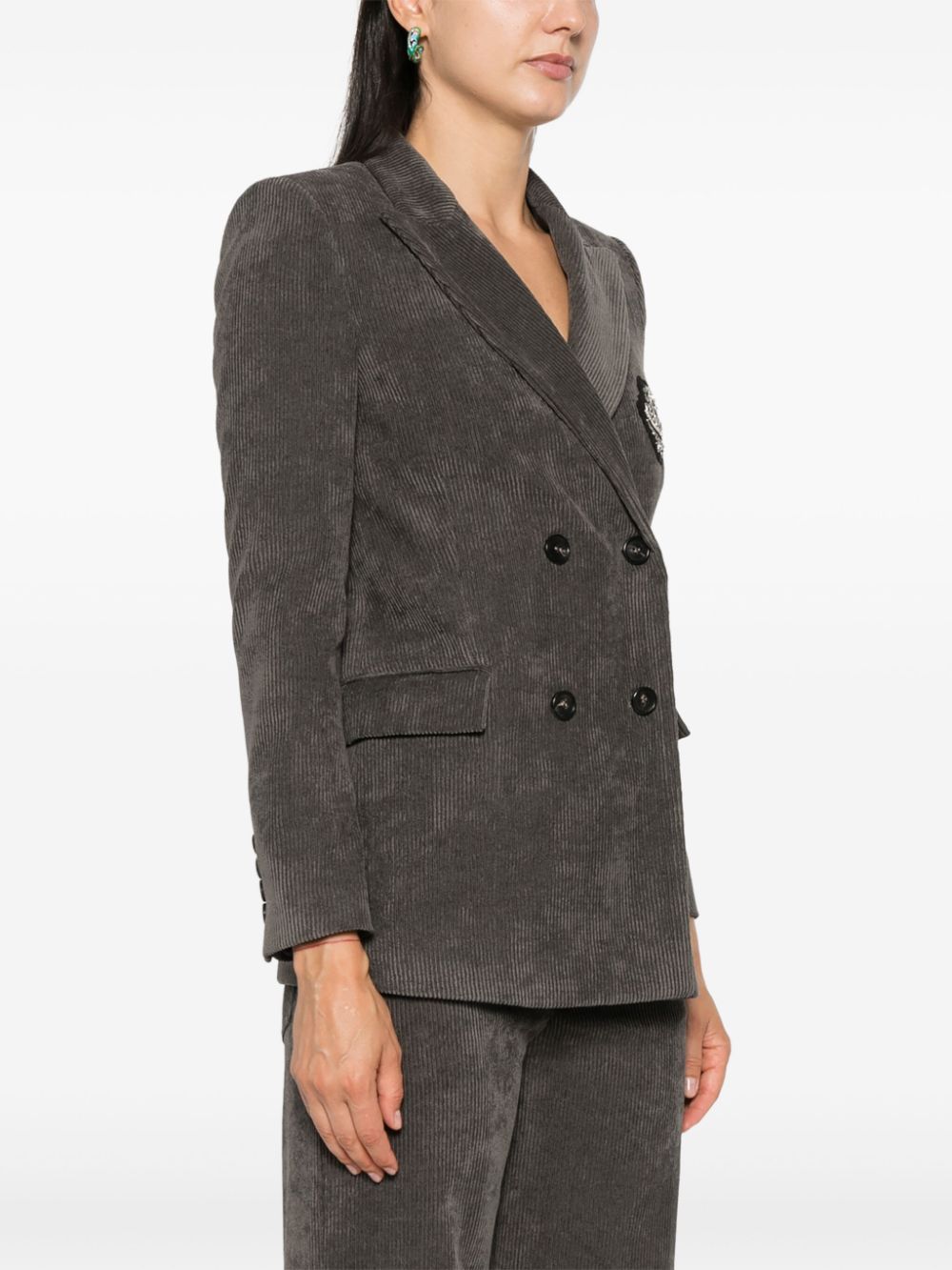 Shop Ermanno Firenze Logo-patch Blazer In Grau