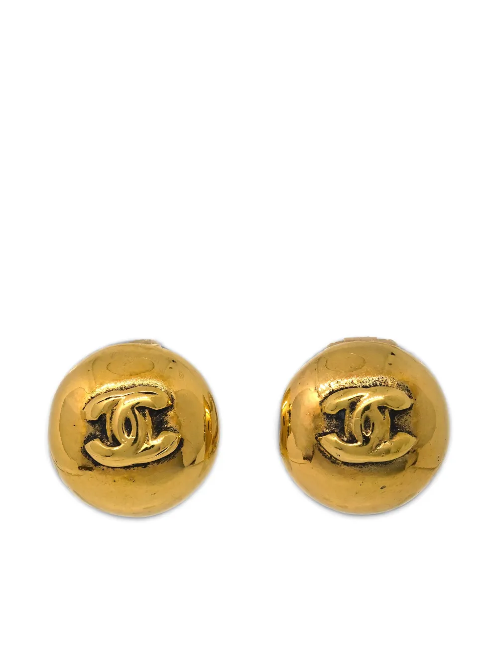CHANEL Pre-Owned 1990-2000 logo button clip-on earrings - Gold