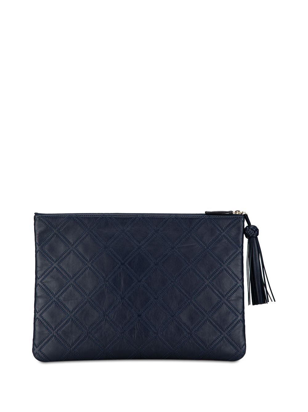 CHANEL Pre-Owned 2016-2017 Large Quilted Lambskin Double Stitch Tassel O Case clutch bag - Blauw