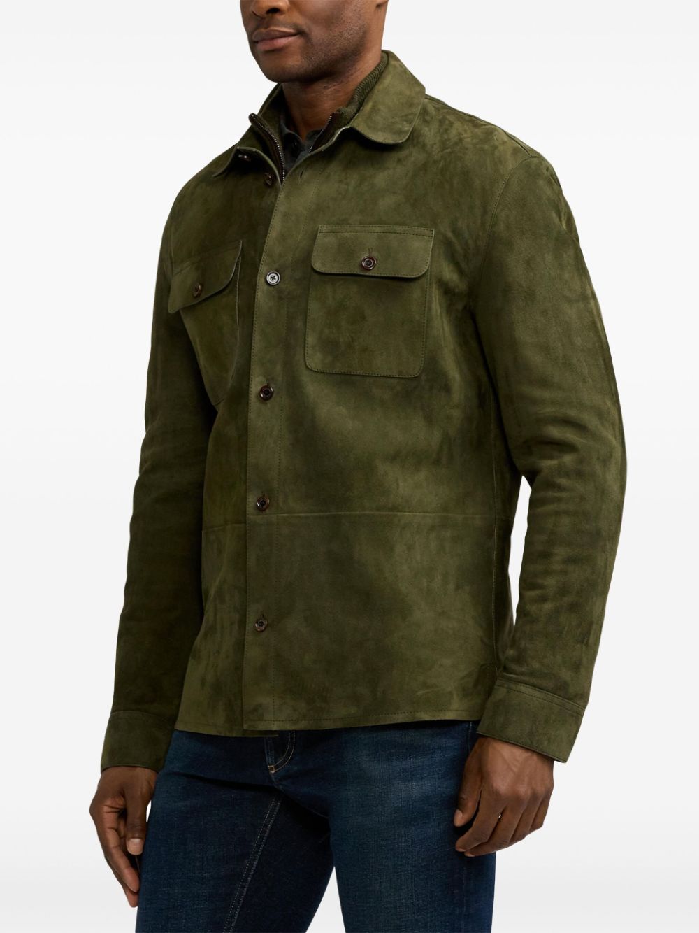 Shop Ralph Lauren Purple Label Suede Shirt Jacket In Green