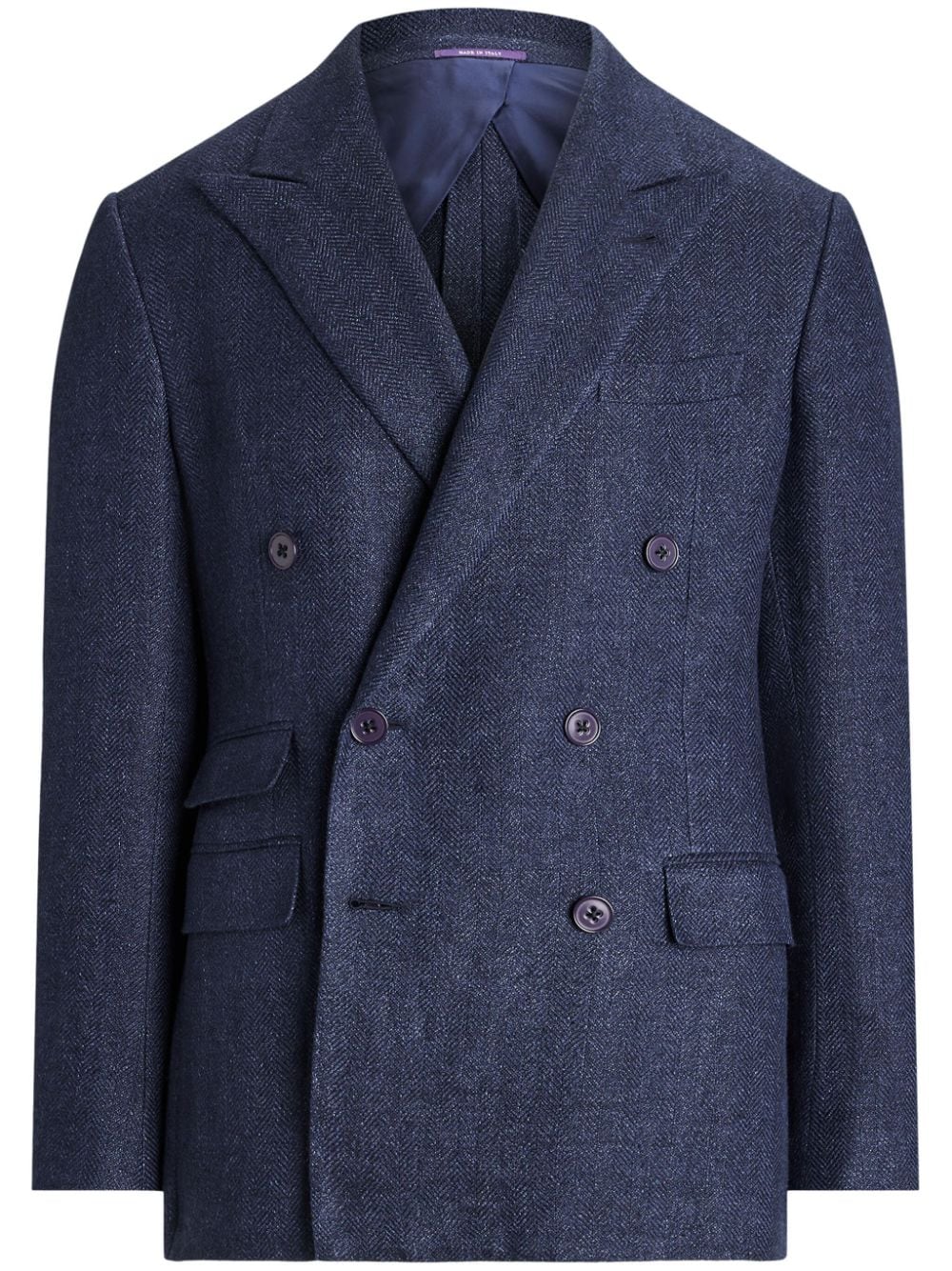 Ralph Lauren Purple Label Large-herringbone Double-breasted Sports Jacket In Blue