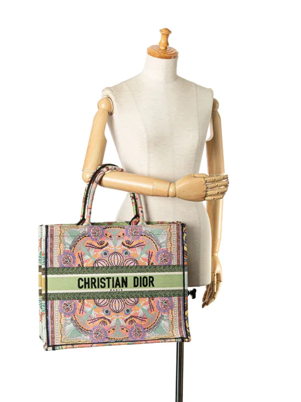 Christian Dior Pre Owned 2020 Cruise Large Lights Embroidered Multicolor Canvas Book tote bag women Canvas One Size Pink