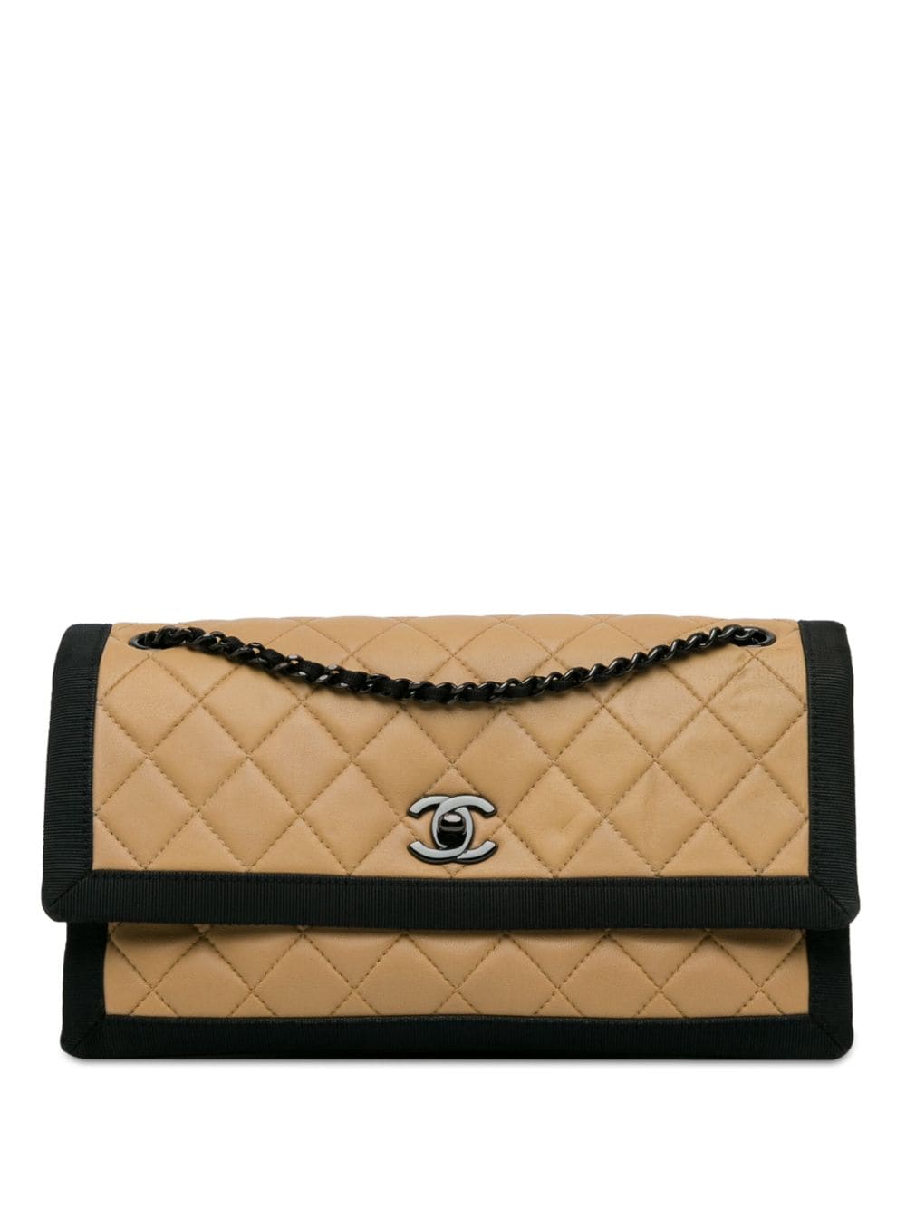 CHANEL Pre-Owned 2015-2016 Medium Quilted Lambskin Grosgrain Two Tone Flap shoulder bag - Marrone