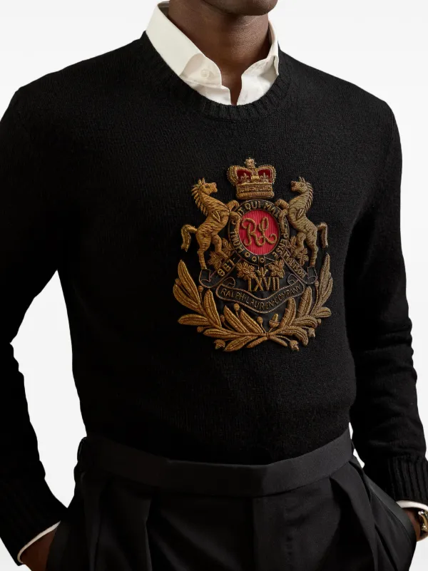 Ralph Lauren Purple Label Embroidered Cashmere Pullover | Black