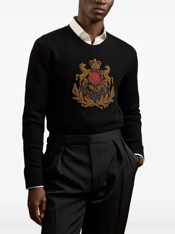 Ralph Lauren Purple Label Embroidered Cashmere Pullover | Black