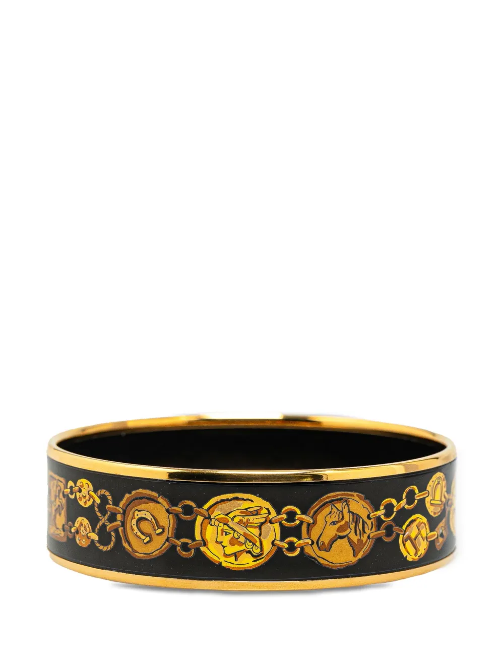 Hermes Pre Owned 20th Century Wide Enamel Cheval Et Harnais Bangle costume bracelet women Gold Plated Enamel One Size Black