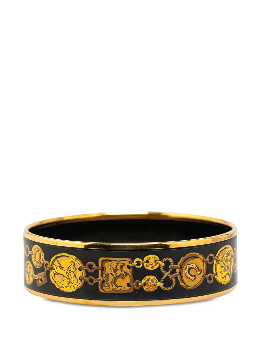 Hermès Pre-Owned 1900s brede email Cheval Et Harnais armband - Zwart
