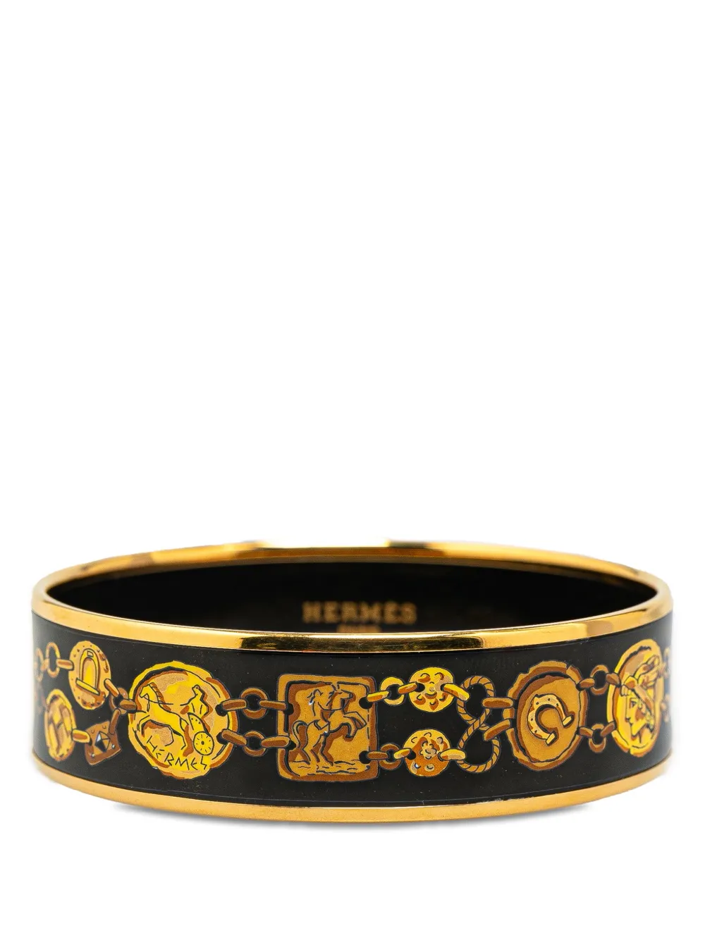 Hermès Pre-Owned 20th Century Wide Enamel Cheval Et Harnais Bangle costume bracelet – Black