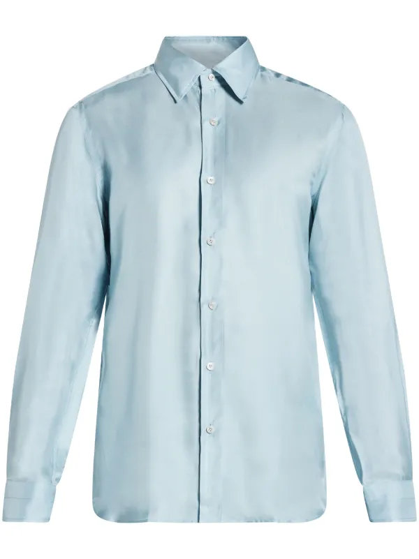 TOM FORD Buttoned Silk Shirt Blue FARFETCH JO