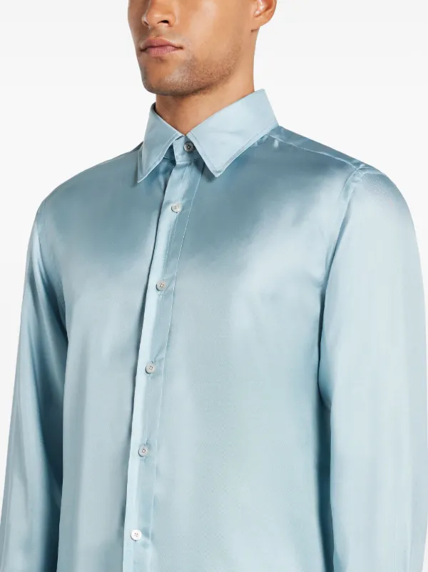 Tシャツ・カットソー TOM FORD BLUE IN SILK Pleated twill shirt in blue - Tom Ford | Mytheresa