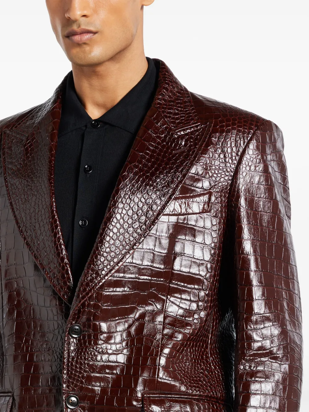 TOM FORD Leren blazer met krokodillen-reliëf Bruin