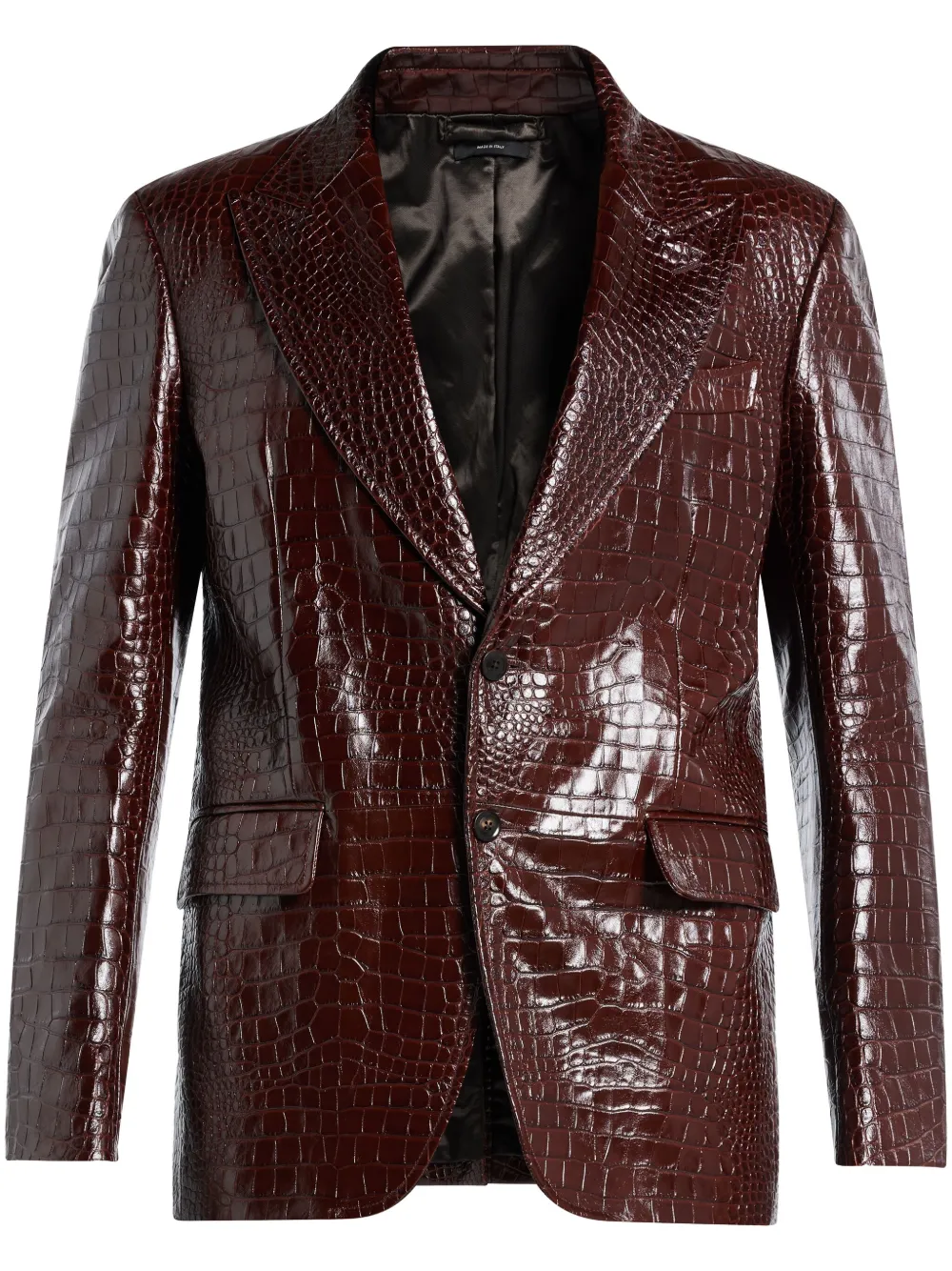 Men's Croco Print Leather Blazer - 2-Button Lambskin Leather Jacket Notched Lapel