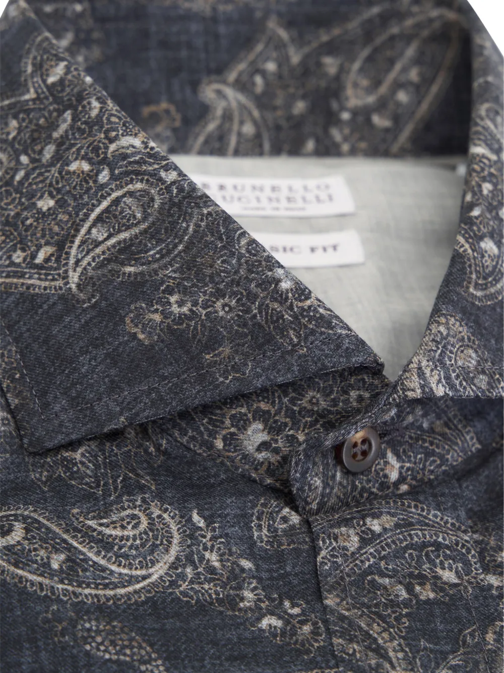 Brunello Cucinelli Button-up overhemd met paisley-print Grijs