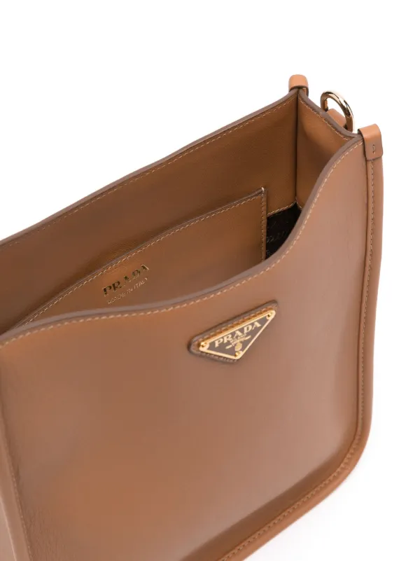 Prada triangle-logo Leather Crossbody Bag | Brown | FARFETCH