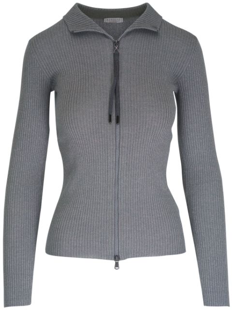 Brunello Cucinelli cutaway collar zipped cardigan Women