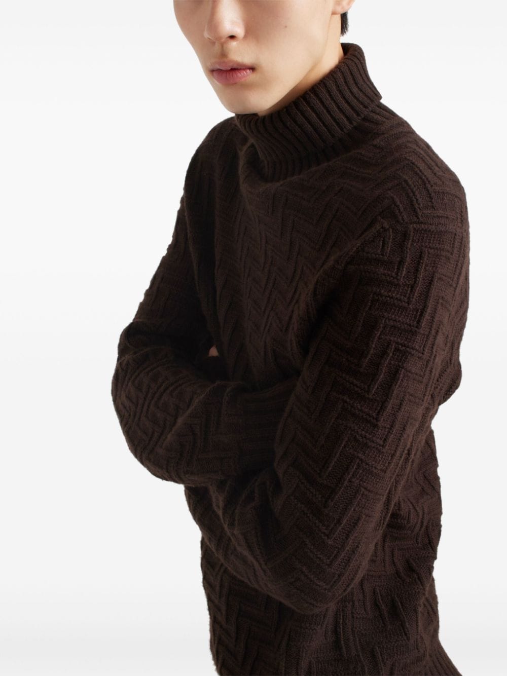 Shop Prada Wool And Cashmere Turtleneck Sweater In Brown