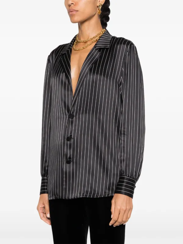 Saint Laurent Striped Silk Pajam Shirt | Black | FARFETCH CA