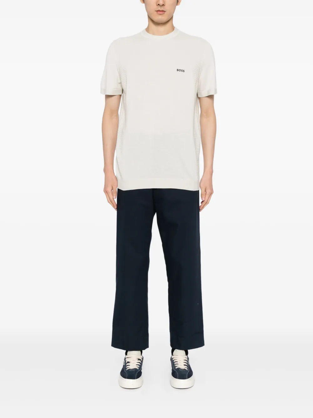 BOSS Gebreid T-shirt met logo-reliëf - Beige
