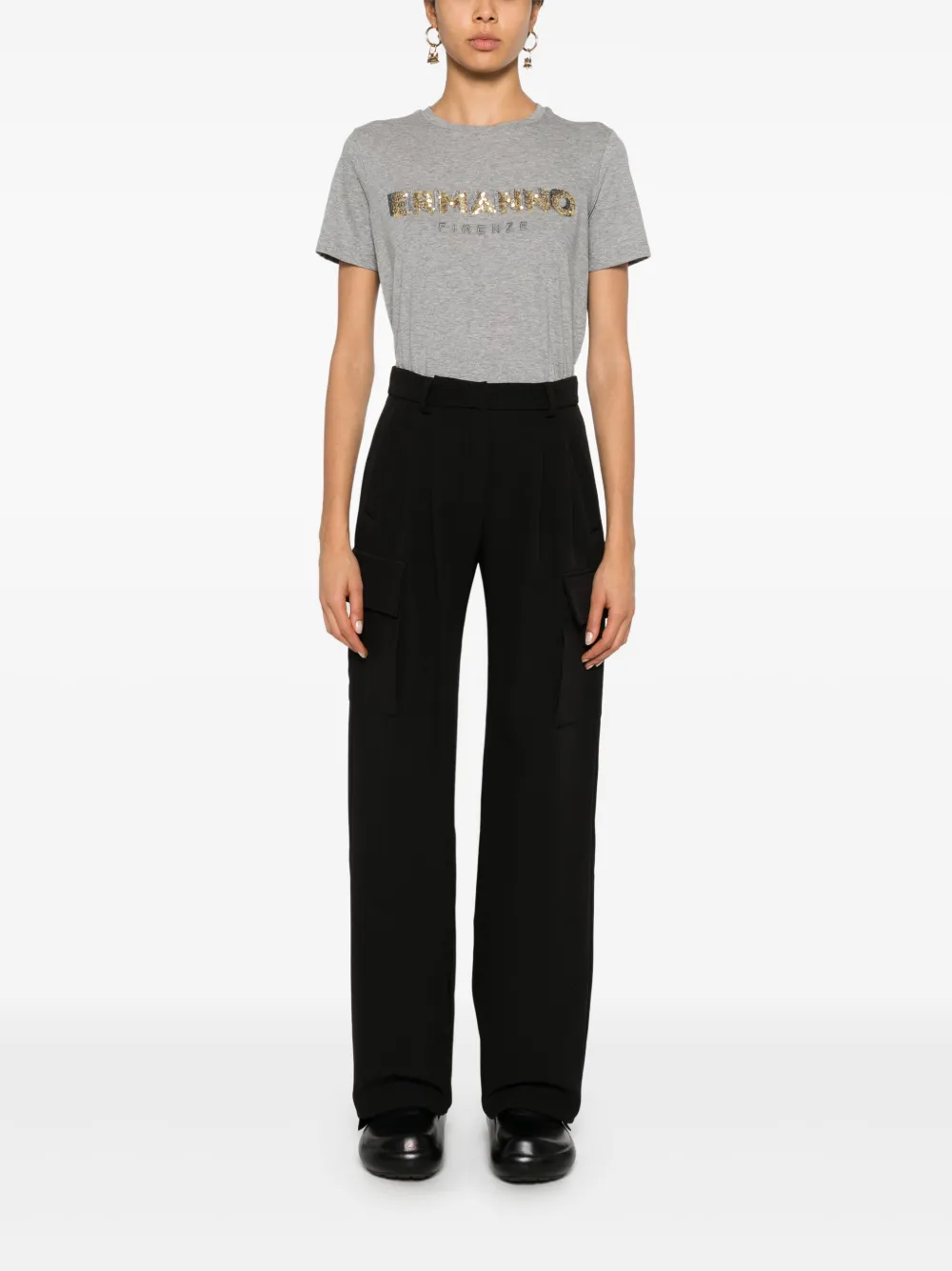 ERMANNO FIRENZE T-shirt met pailletten logo - Grijs
