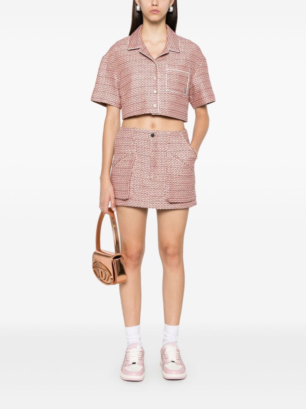 AMIRI Tweed mini-rok - Roze