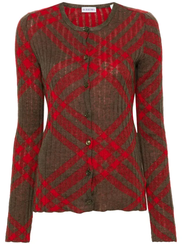 Burberry Cardigan Xadrez | Vermelho | FARFETCH BR