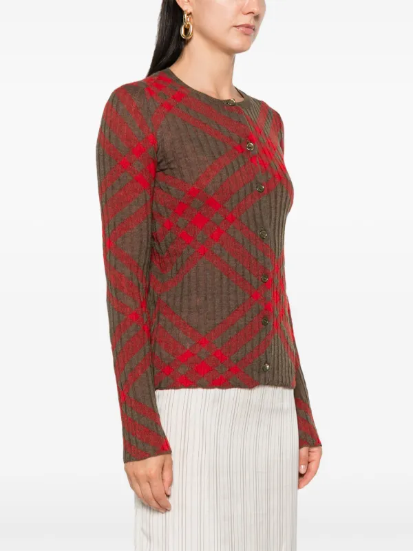 Burberry Checked Cardigan Red FARFETCH NO