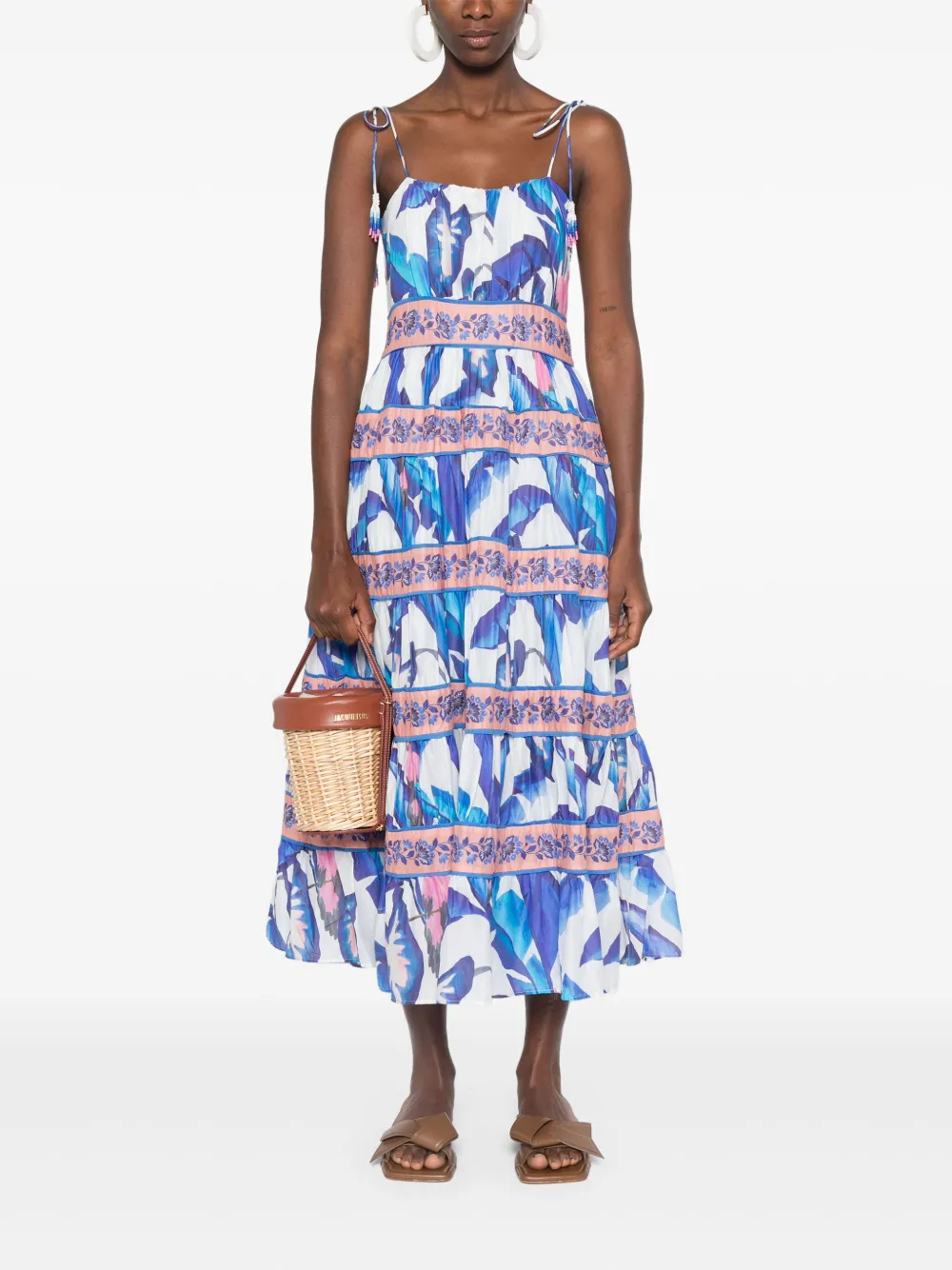FARM Rio Foliage midi-jurk - Blauw