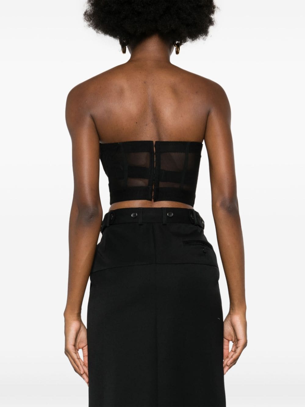 Shop Elisabetta Franchi Crepe Tulle Balconette Top In Black