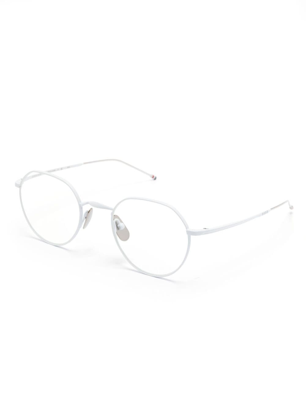 Shop Thom Browne Titanium Round Glasses In 白色