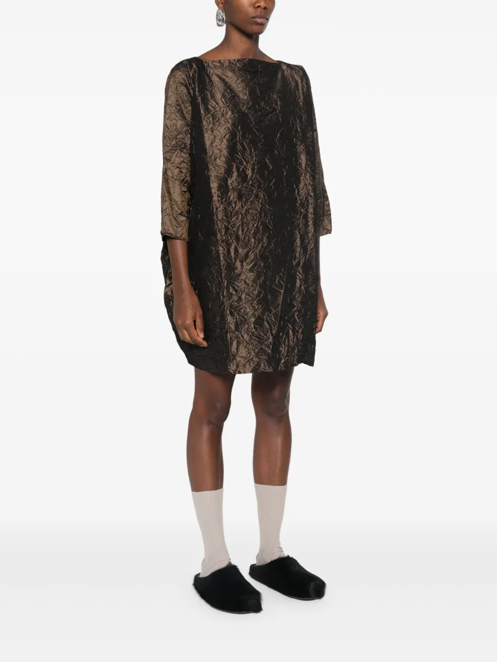 Daniela Gregis Crinkled Mini Dress In Brown