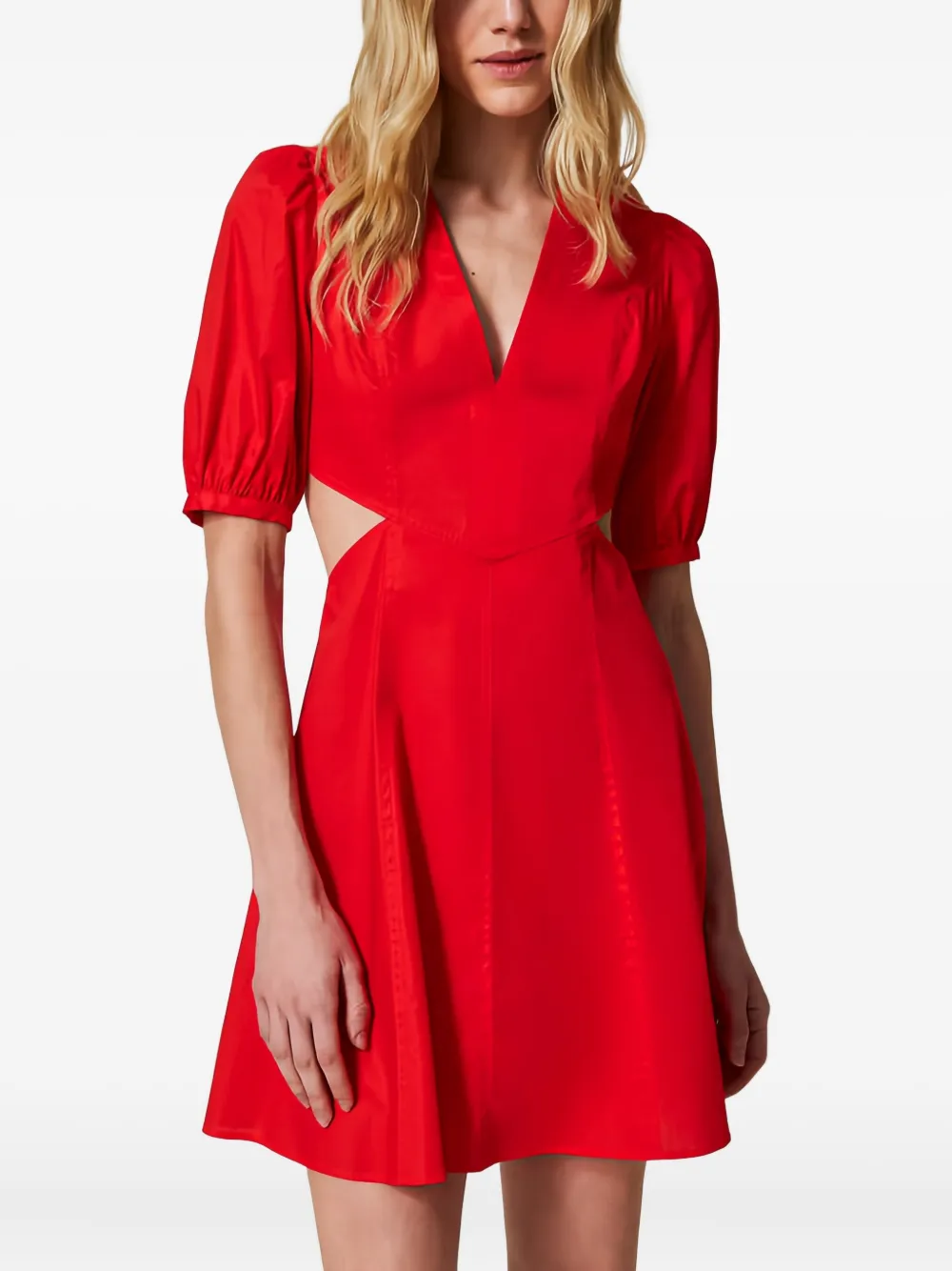 TWINSET Midi-jurk met pofmouwen en uitgesneden detail - Rood