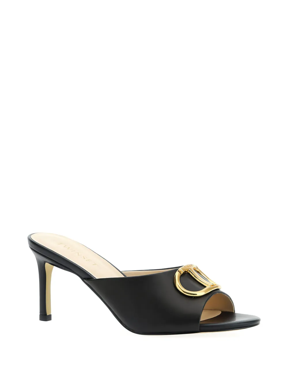 TWINSET 70mm oval-T leather heeled sandals Zwart