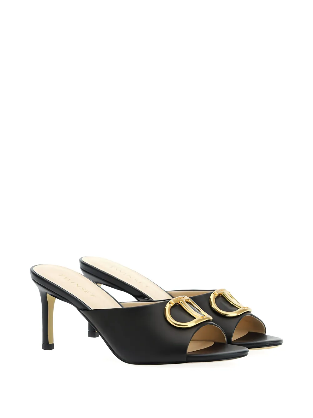 TWINSET 70mm oval-T leather heeled sandals Zwart