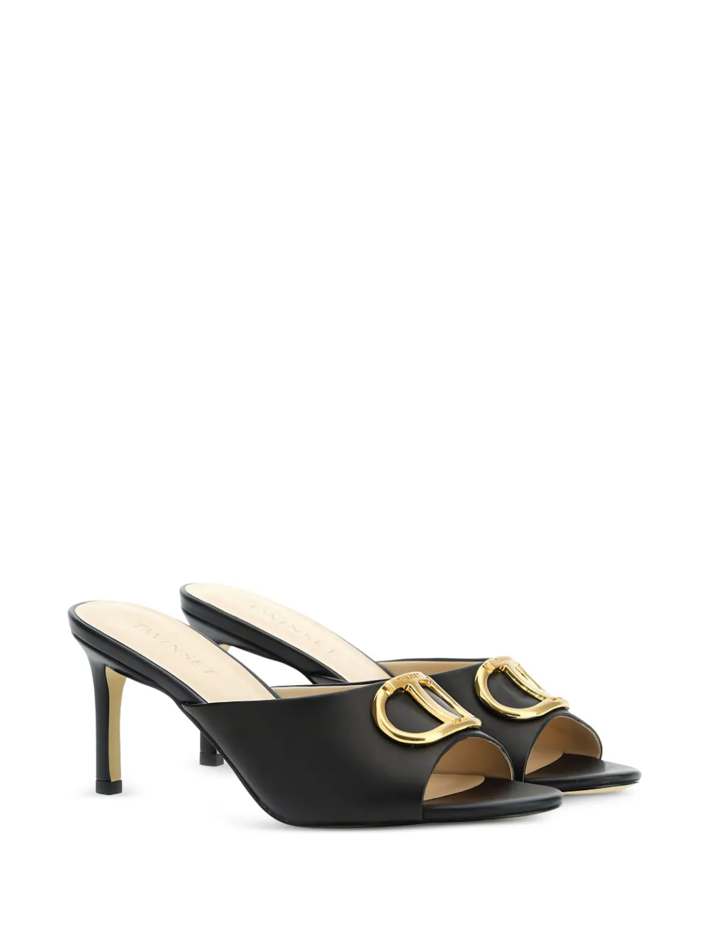 TWINSET 70 mm Oval-T leren sandalen met hak Zwart